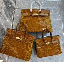 Load image into Gallery viewer, Birkin Style Bag - Real Leather Croc Pattern Version