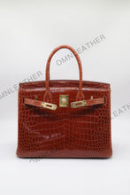Load image into Gallery viewer, London 30 Birkin Style Saltwater Croc Leather Glossy Color