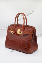 Load image into Gallery viewer, London 30 Birkin Style Saltwater Croc Leather Glossy Color