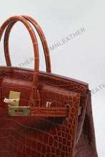 Load image into Gallery viewer, London 30 Birkin Style Saltwater Croc Leather Glossy Color