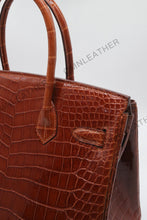 Load image into Gallery viewer, London 30 Birkin Style Saltwater Croc Leather Glossy Color