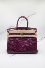 Load image into Gallery viewer, London 30 Birkin Style Saltwater Croc Leather Glossy Color