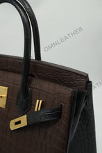 Load image into Gallery viewer, London 30 Birkin Style Saltwater Croc Leather Opaque Color Gold Hardware