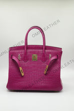 Load image into Gallery viewer, London 30 Birkin Style Saltwater Croc Leather Opaque Color Gold Hardware