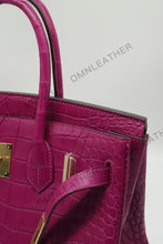 Load image into Gallery viewer, London 30 Birkin Style Saltwater Croc Leather Opaque Color Gold Hardware