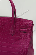 Load image into Gallery viewer, London 30 Birkin Style Saltwater Croc Leather Opaque Color Gold Hardware