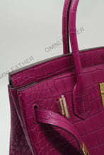 Load image into Gallery viewer, London 30 Birkin Style Saltwater Croc Leather Opaque Color Gold Hardware