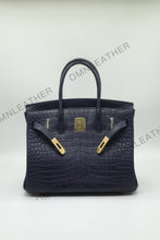 Load image into Gallery viewer, London 30 Birkin Style Saltwater Croc Leather Opaque Color Gold Hardware