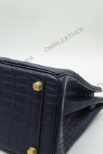 Load image into Gallery viewer, London 30 Birkin Style Saltwater Croc Leather Opaque Color Gold Hardware