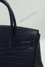 Load image into Gallery viewer, London 30 Birkin Style Saltwater Croc Leather Opaque Color Gold Hardware