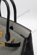 Load image into Gallery viewer, London 30 Birkin Style Saltwater Croc Leather Opaque Color Gold Hardware