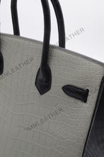 Load image into Gallery viewer, London 30 Birkin Style Saltwater Croc Leather Opaque Color Gold Hardware