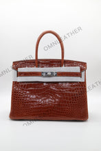 Load image into Gallery viewer, London 30 Birkin Style Saltwater Croc Leather Glossy Color