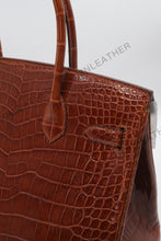 Load image into Gallery viewer, London 30 Birkin Style Saltwater Croc Leather Glossy Color