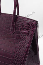 Load image into Gallery viewer, London 30 Birkin Style Saltwater Croc Leather Glossy Color