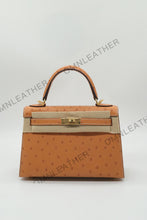 Load image into Gallery viewer, Verona 22 Kelly Style Ostrich Leather Brown Color Gold Hardware

