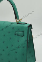 Load image into Gallery viewer, Verona 22 Kelly Style Ostrich Leather Green Color Gold Hardware
